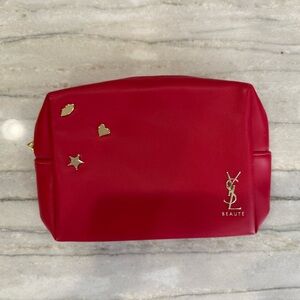 Yves Saint Laurent Red Cosmetic Case with Gold Accents